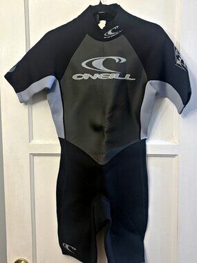 O'Neill Mens Shorty Spring Wetsuit Size MS Black Gray Back Zip Short Sleeve